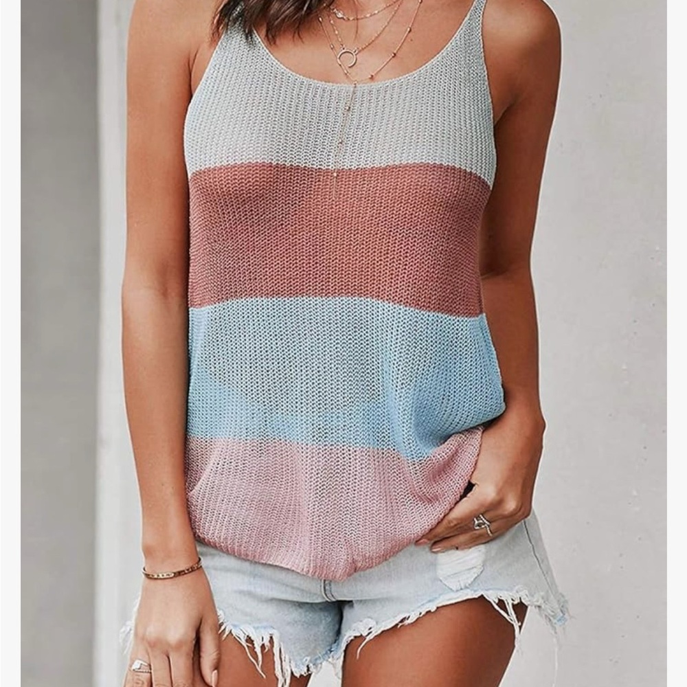 Amazon Women's Multicolor Knit Mesh Tank Top